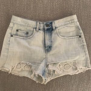 High wasted light denim shorts